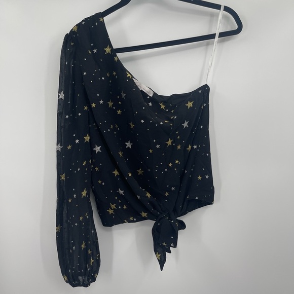 Lovers+Friends Black Gold Star One Shoulder revolve Top size small - Picture 4 of 7